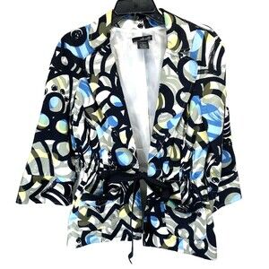 Willi Smith Women Abstract Kimono Style 3/4 Sleeve Open Cardigan Belted Cover Up